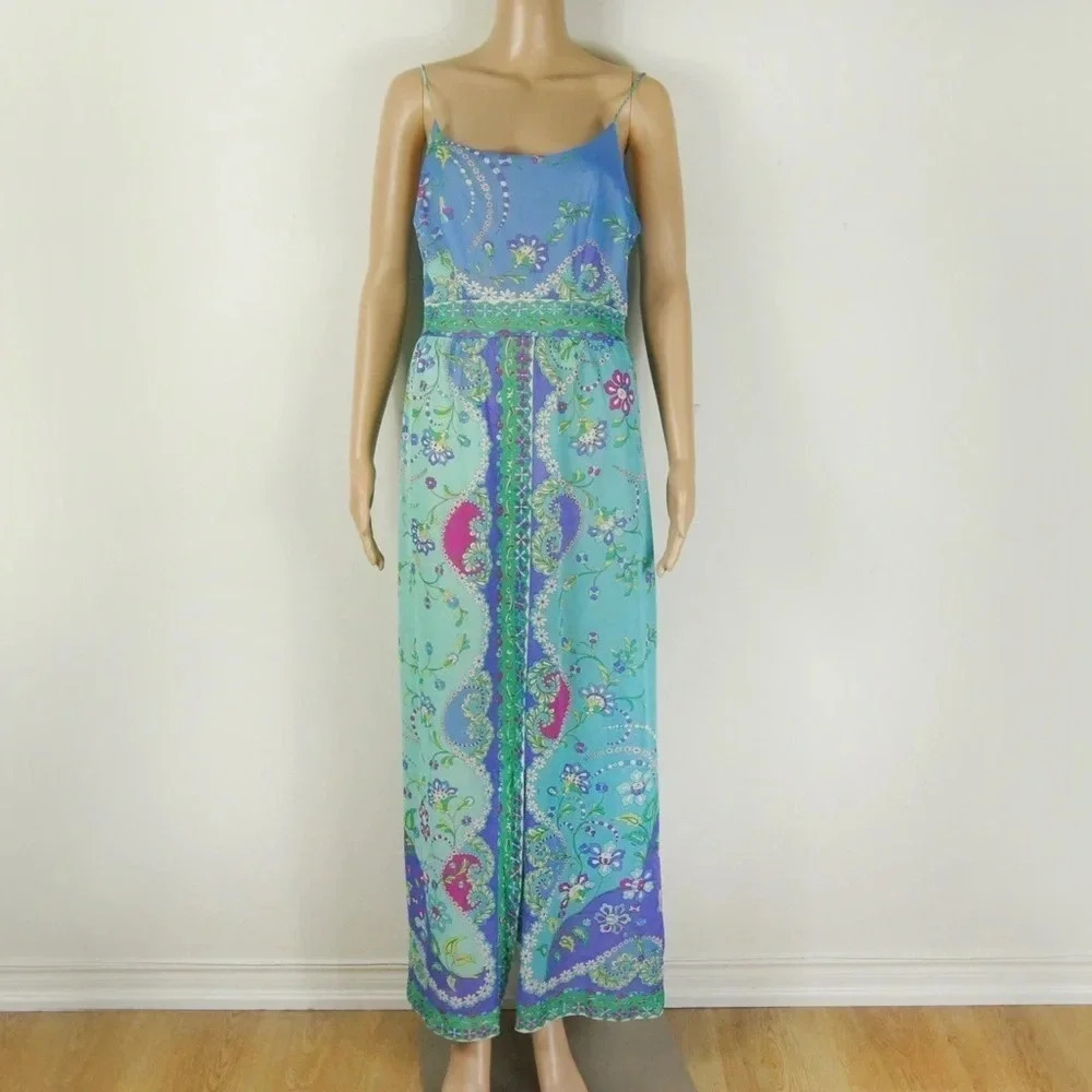 RARE Vintage 60s Emilio Pucci Formfit Rogers Iconic Blue Paisley Maxi Slip Dress